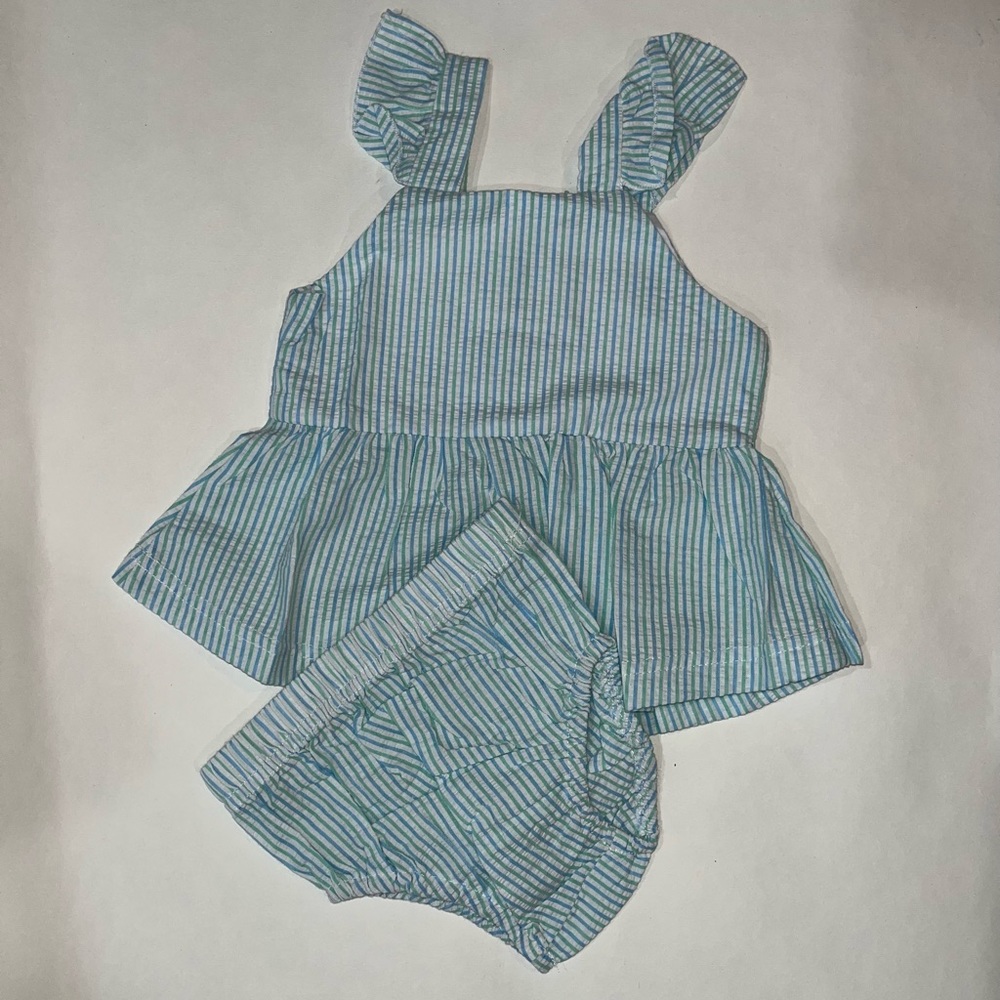 Blue greens seersucker girls set - BRAND NEW - 6M